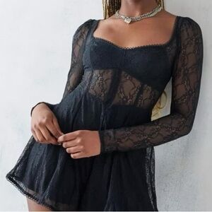 Urban Outfitters Leah Black Lace Romper - Size: XS